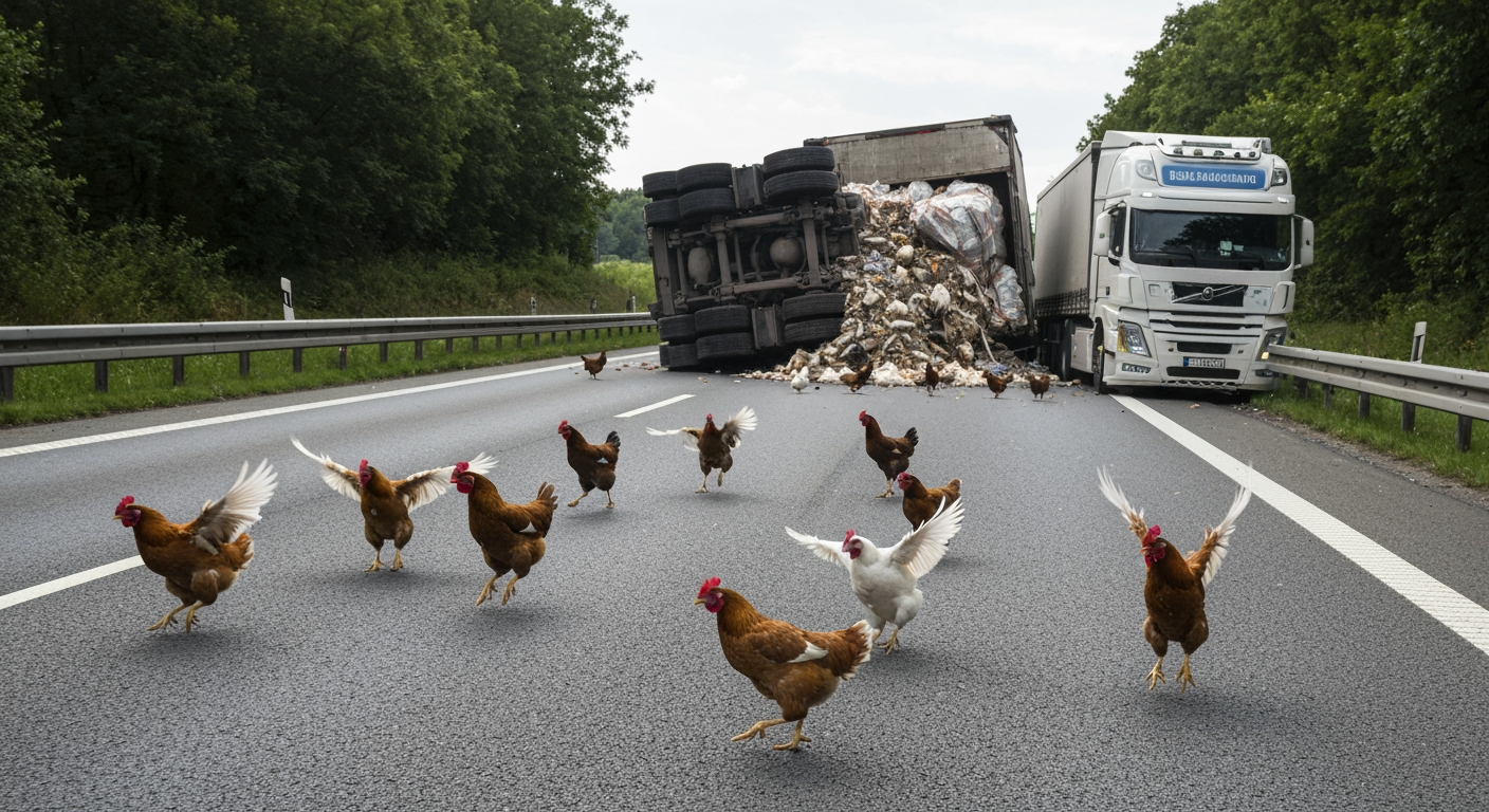Thousands of Chickens Turn German Autobahn into Feathery Chaos After Lorry Overturns
