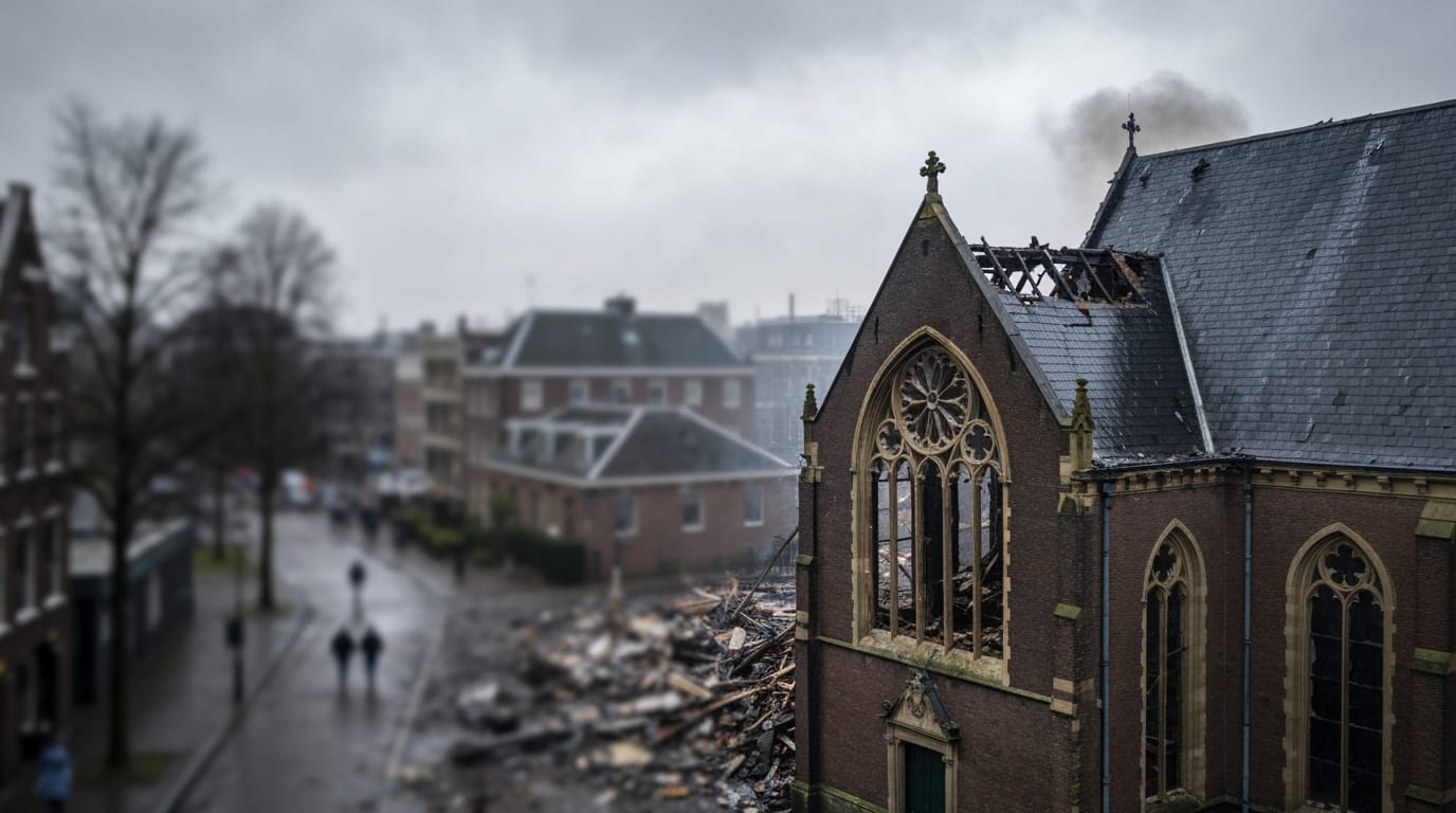 Historic Amsterdam Church Engulfed in Flames Amidst Violent New Year's Eve Chaos